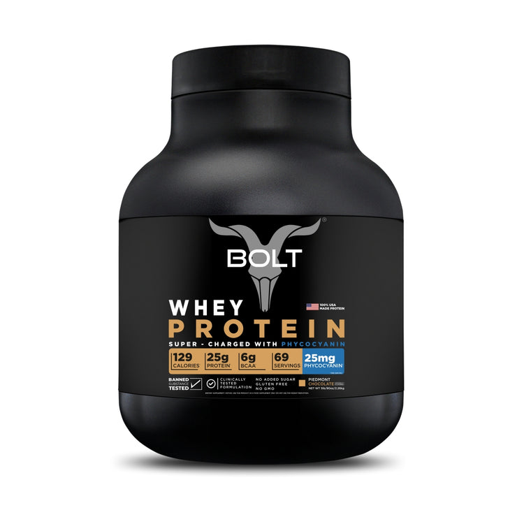 Bolt Whey Protein Powder | With Superfood PHYCOCYANIN | USA Formulation & Origin |Muscle Building | Bone Strength, Immunity, Healthy Skin, Hair & Nails