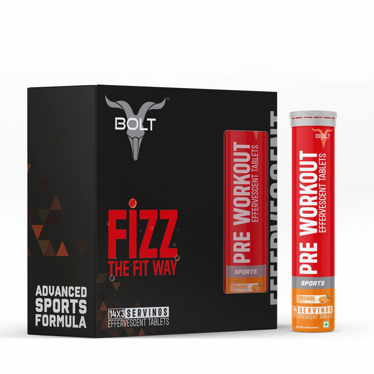 Bolt Pre-Workout Effervescent Tablets Supplements | Powerful blend of Caffeine, Beta-alanine, Taurine, and L-arginine