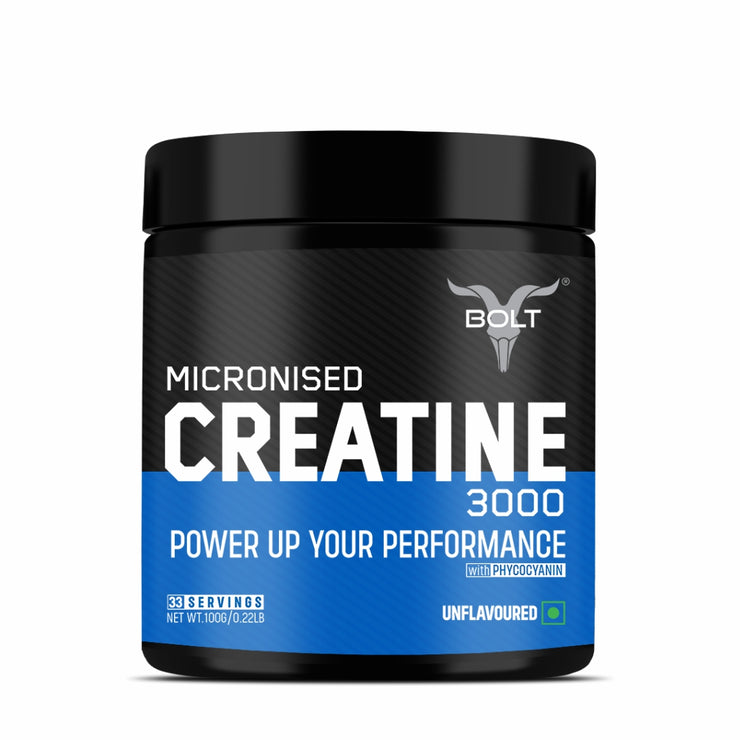 Bolt Micronised Creatine Monohydrate 3000 | With Phycocyanine | Boosts Athletic Performance | Provides Energy Support for Heavy Workout | Formulated In USA