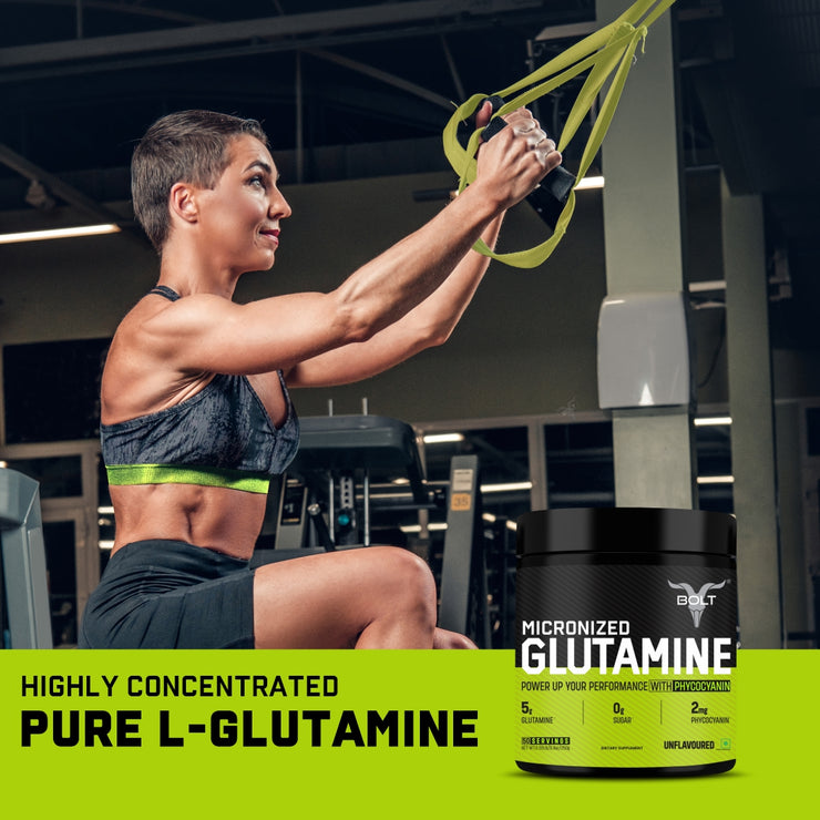 Bolt Micronised Glutamine 5000 | Boosts Athletic Performance | Fuels Muscles | Provides Energy Support for Heavy Workout | Formulated In USA